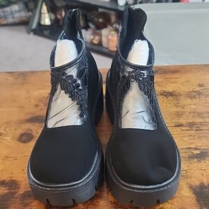 Elegant Black Lace Ankle Boots Daily Wear, Date, Travel,ladiesTemperament Floral